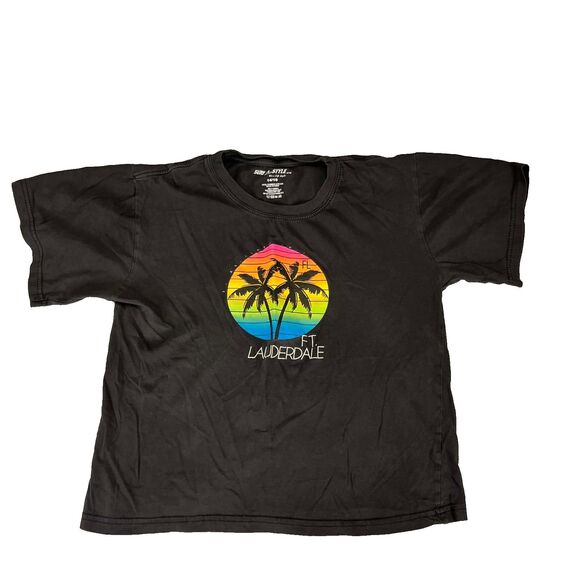 Surf Style Other - Surf Style Shirt Boys 14/16 Black Ft Lauderdale Palm Tree Sunset Graphic Tee Cot